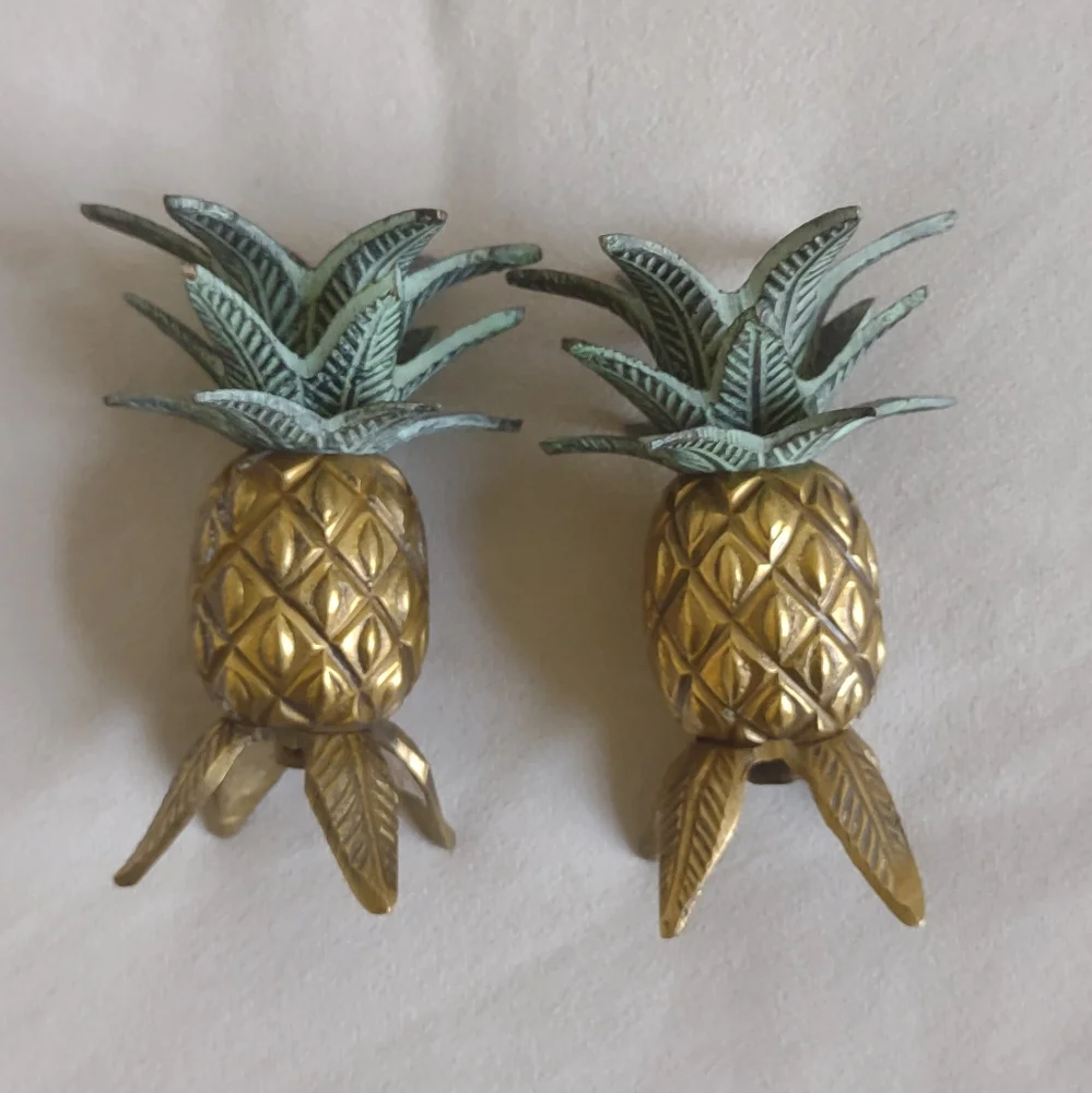Vintage Hollywood Regency Brass Pineapple Candlestick Holders, Set of 2